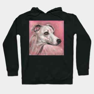 Painting of a Whippet Hound Dog on Grungy Pink Background Hoodie